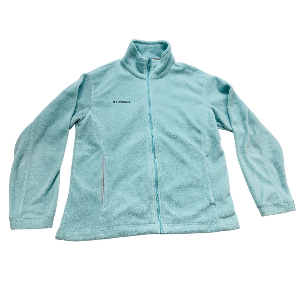 Columbia Women's L Aqua Blue Benton Springs Full Zip Fleece Jacket Mock Neck - Picture 2 of 11